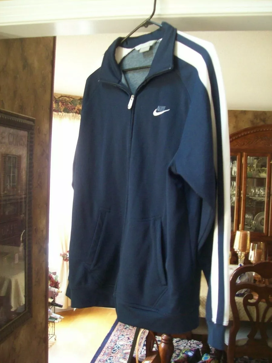 Vintage NIKE Full Zipper Sweatshirt Navy Blue with White Arm Stripes XL