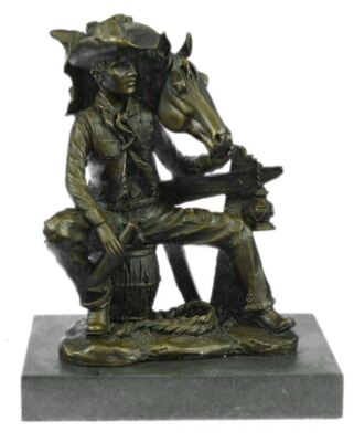 Lost Wax Wild Western Metal Art Cowboy Bronze Statue Horse Old Man Decorative