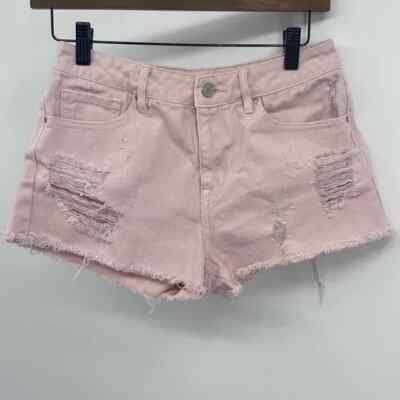 PACSUN High Rise Shortie Pink Distressed Shorts 25