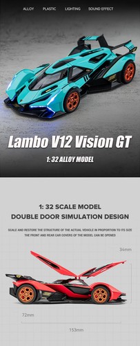 1/32 Lamborghini V12 Vision GT Metal Car Diecast Alloy Car Model Kid Toy Vehicle - Picture 12 of 21