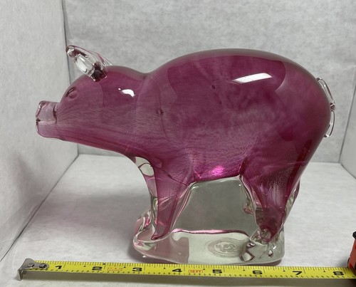 Pink Pig Piggy Paperweight Dynasty Gallery 5"x8" Large Glass Figurine Gift - Picture 17 of 20