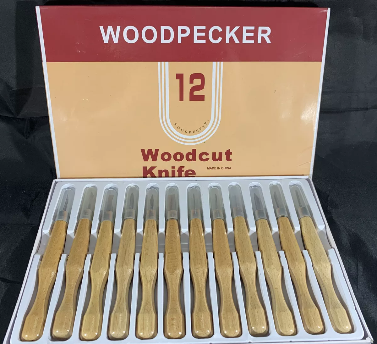 Woodpecker Woodcut Wood Carving Knife Set Of 12 New In Box CHINA