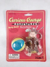 Vintage Curious George Adventures Keychain Fig w/ Beach Ball -1998 Basic Fun