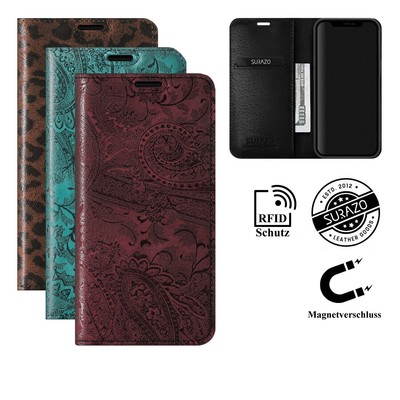 SURAZO RFID Schutz SMART MAGNET Echtes Ledertasche Handy Hülle Wallet Case