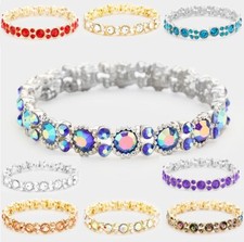 Flower Crystal Rhinestone Cocktail Wedding Stretch Bangle Bracelet Bobble Prom