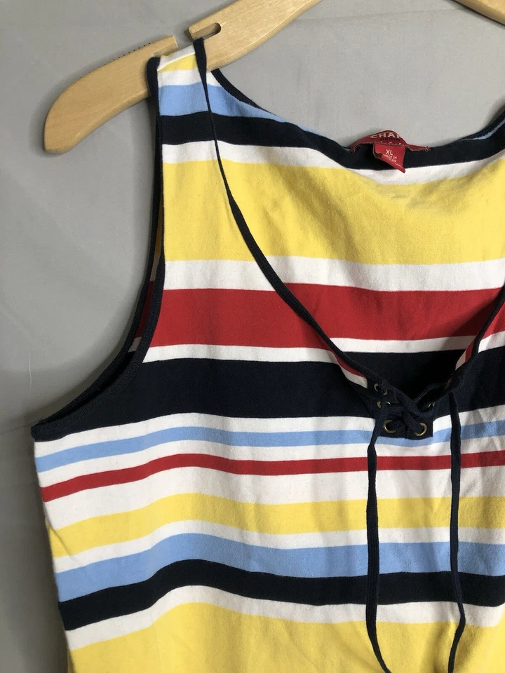 Chaps Denim Multi Color Striped Tank Top Women's Size XL EUC - Imagem 4 de 4