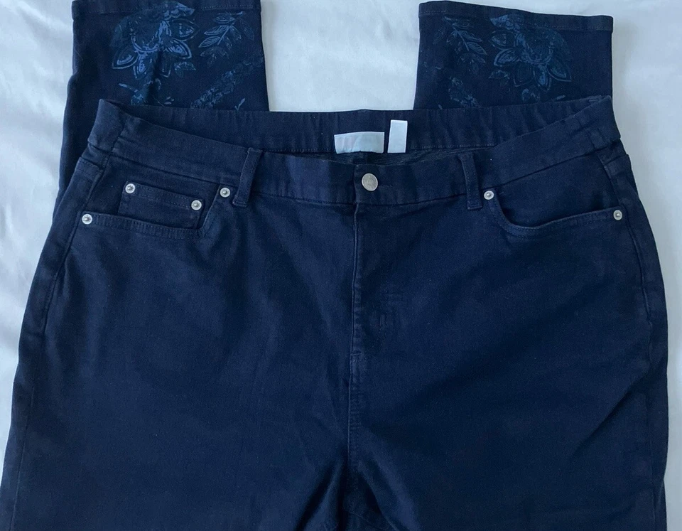 Denim & Co. Petite Easy Stretch Printed Slim Ankle Jean- Navy (Sz 20P) A650510  - Image 3 of 4