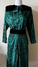 CHRISTIAN DIOR BOUTIQUE Emerald Green Black Lace Velvet Belt Cocktail Dress Vtg
