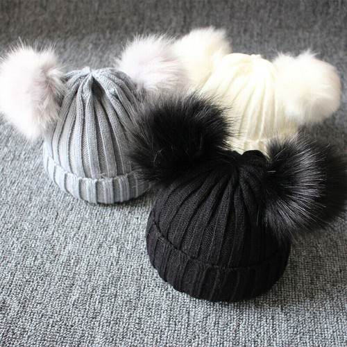 Baby Double Pom Pom Hat 2 Bobble Beanie Knitted Winter Warm Boy Girl Newborn-24M - Picture 3 of 27