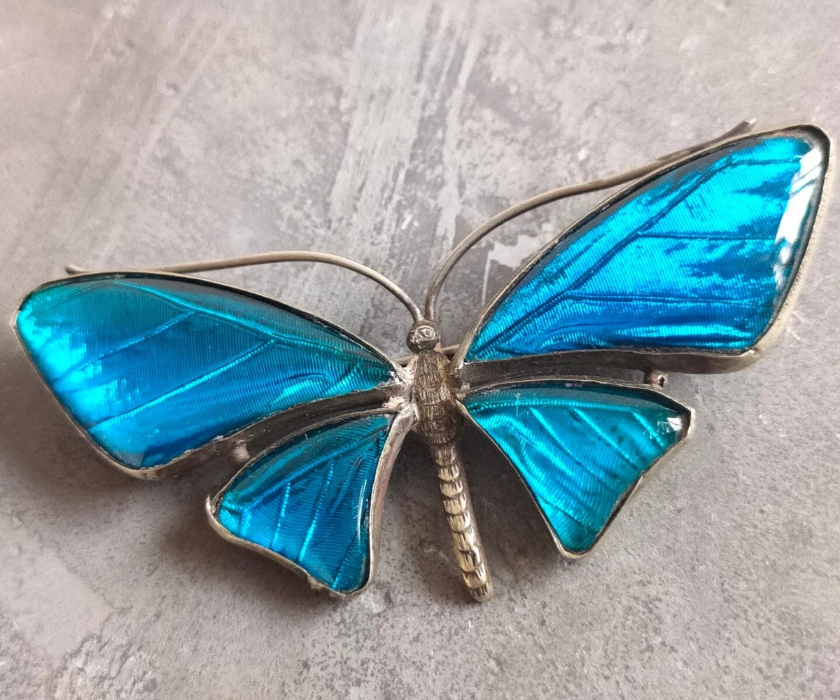 Large Art Deco Metal Morpho Butterfly Wing Brooch Pin