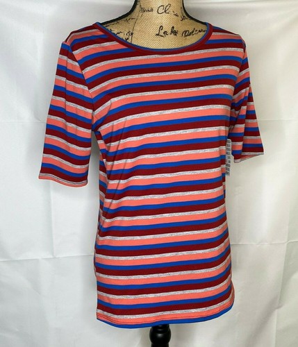 Lularoe Gigi Camicia Top Donna aderente Taglia Large Multicolore a Righe Elasticizzata (1293) - Foto 4 di 9