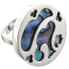 Paua Abalone Shell Round 925 Sterling Silver Ring