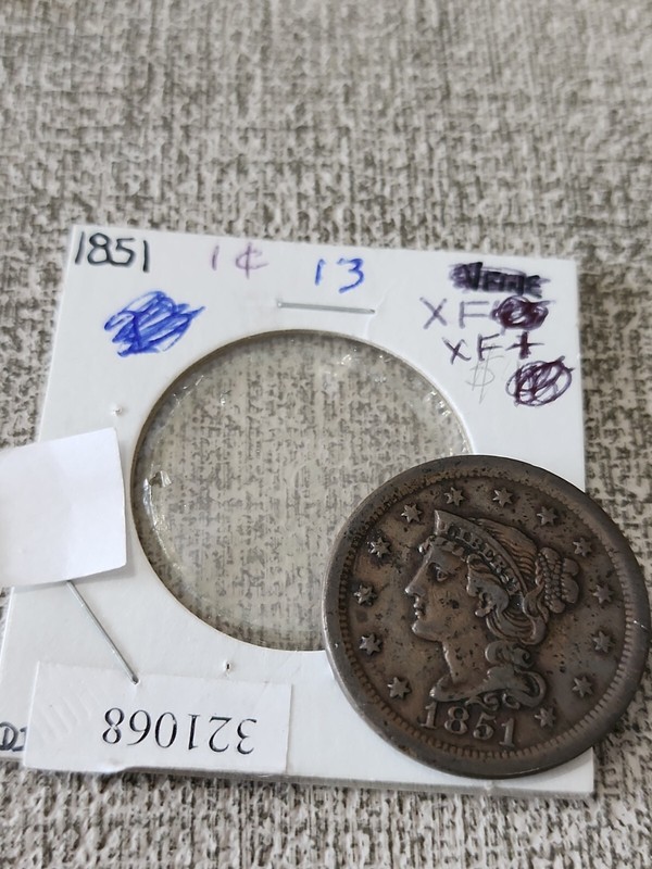 1851 Braided Hair Large Cent XF / XF+