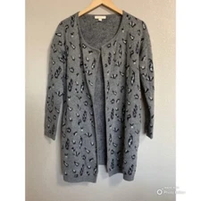 Longline Cardigan Size Medium Wool Mohair Angora Blend Leopard Print NWOT