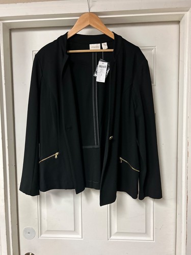 NWT Chico's Chicos Fabulous Ponte Rib Knit Zip Pocket Blazer 3 Black Orig. $119 - Picture 3 of 11