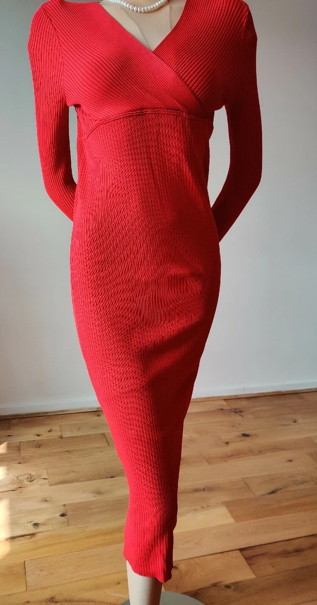 NEW ZARA FITTED RIBBED FULL LENGTH DRESS SIZE UK 10 US 6 APPROX RED 50%  POLYAMID | eBay