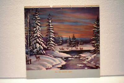 Vintage Lithograph Print Snow Deer Depicting Deer In Heavy Snow Fall Decorative''