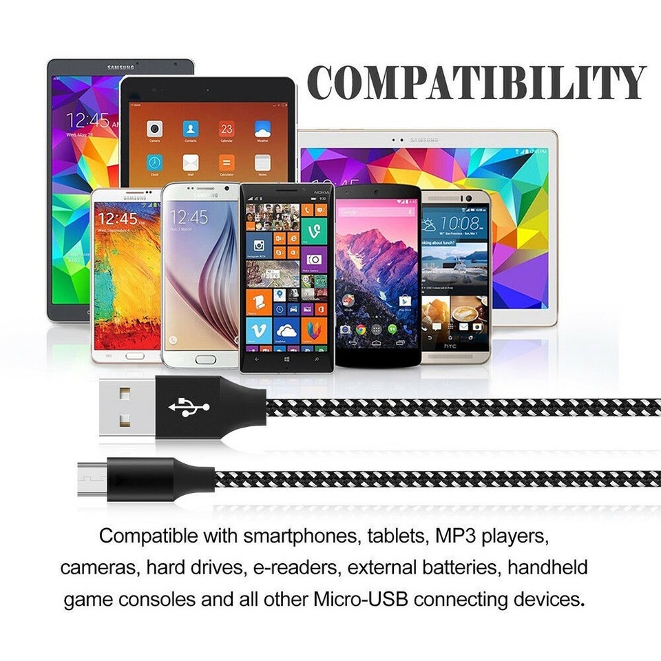 Micro USB to USB A Cable Android Charger Braided Cord For Samsung ...