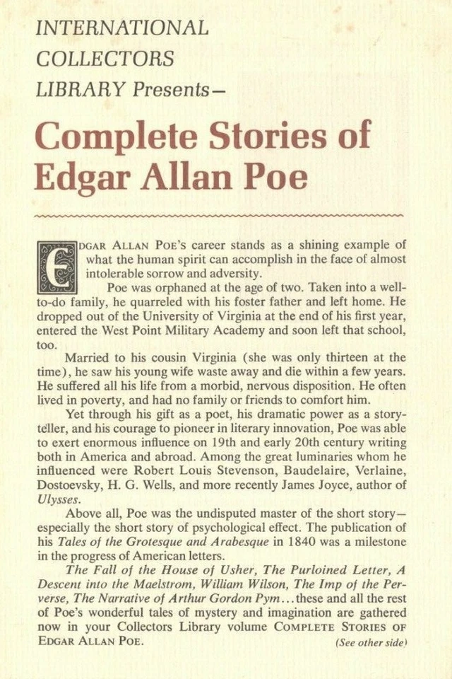 Complete Stories of Edgar Allan Poe published International Collector's Library Foto 3 de 4