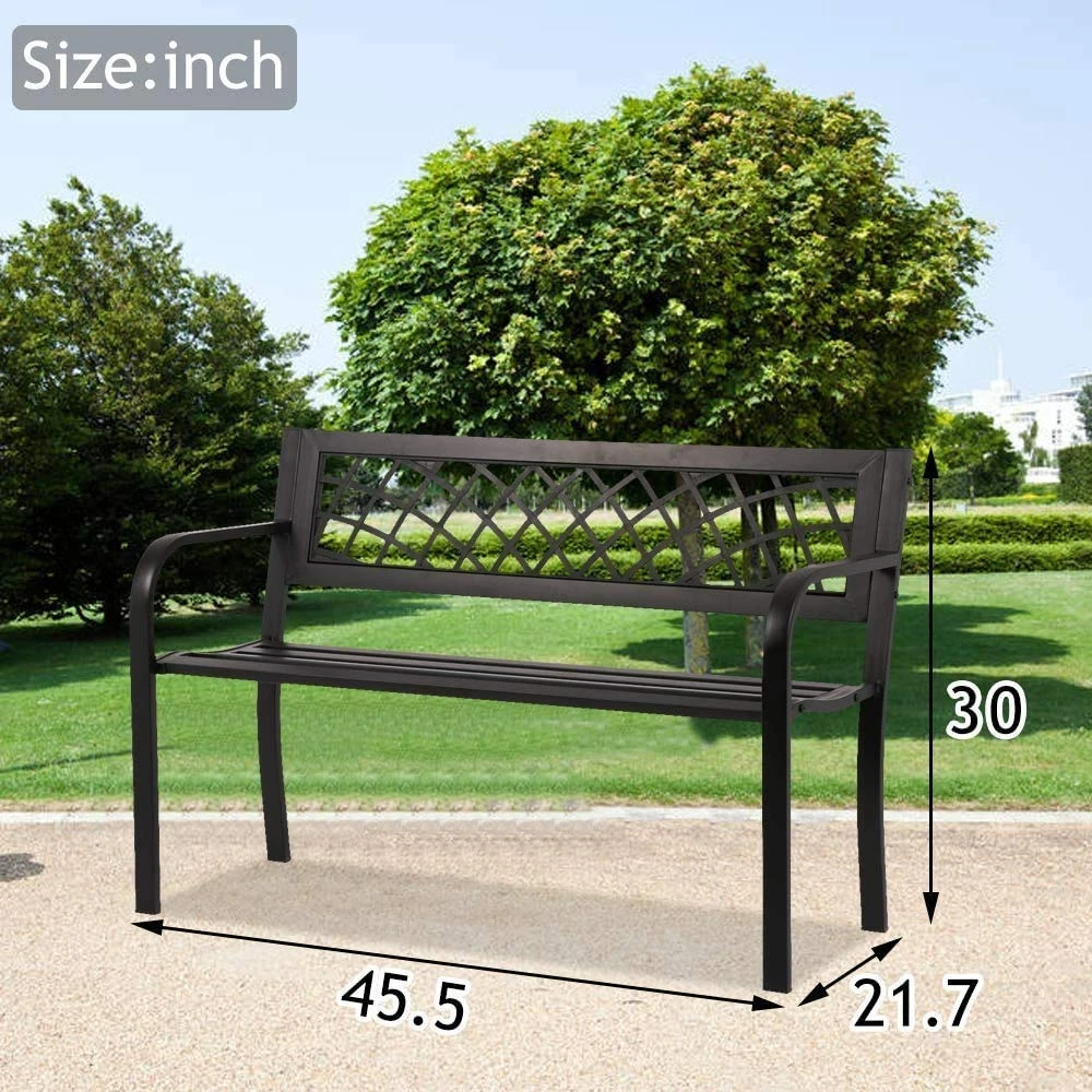 Large Garden Bench Patio Outdoor Cast Iron Park Bench w Armrests Backyard Seat