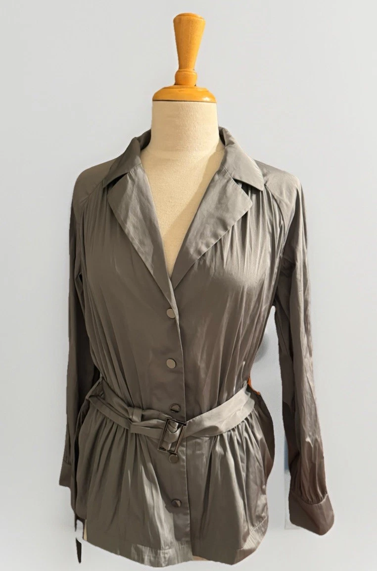 NWT $598 Worth Trench Coated Tech Ruched Jacket Snap-Up Graphite* Gray size S