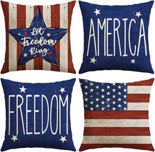 Artscope 4th of July Patriotic Throw Pillow Covers 18x18 Inch Set of 4, Independ