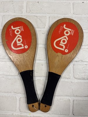 Vintage Pair 2 JOKARI Racquet Ball Wood Paddle Champ Model Game Set Rubber Grip