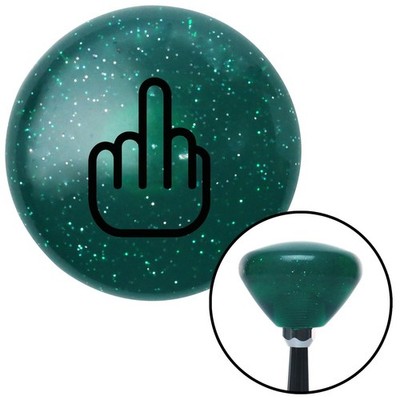 Black Smooth Middle Finger Green Retro Metal Flake Shift Knob w/ M16x1.5 Insert