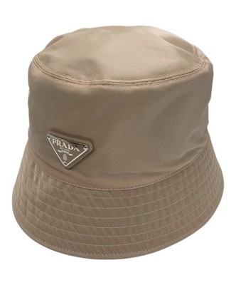 PRADA Triangle Logo Bucket Hat/ Beige/ Size: S