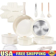 19 Piece Ceramic Nonstick Cookware Set Removable Multi Functional Easy Clean New