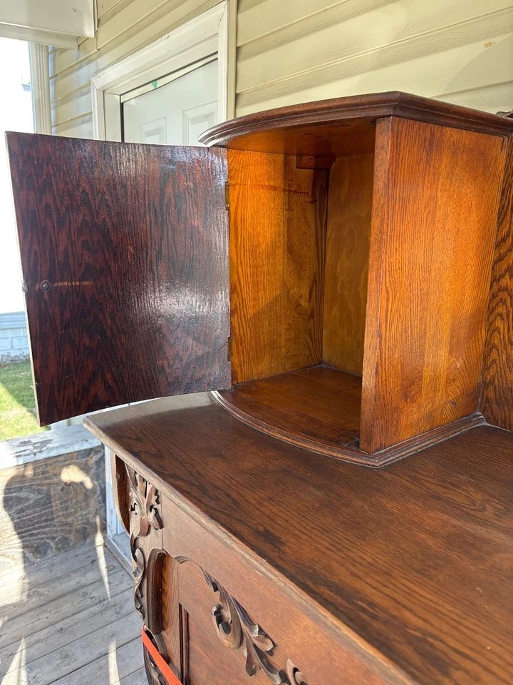 1800s murphy bed, beautiful oak Victorian Murphy bed with mirror and two cabinet - Image 4 of 4