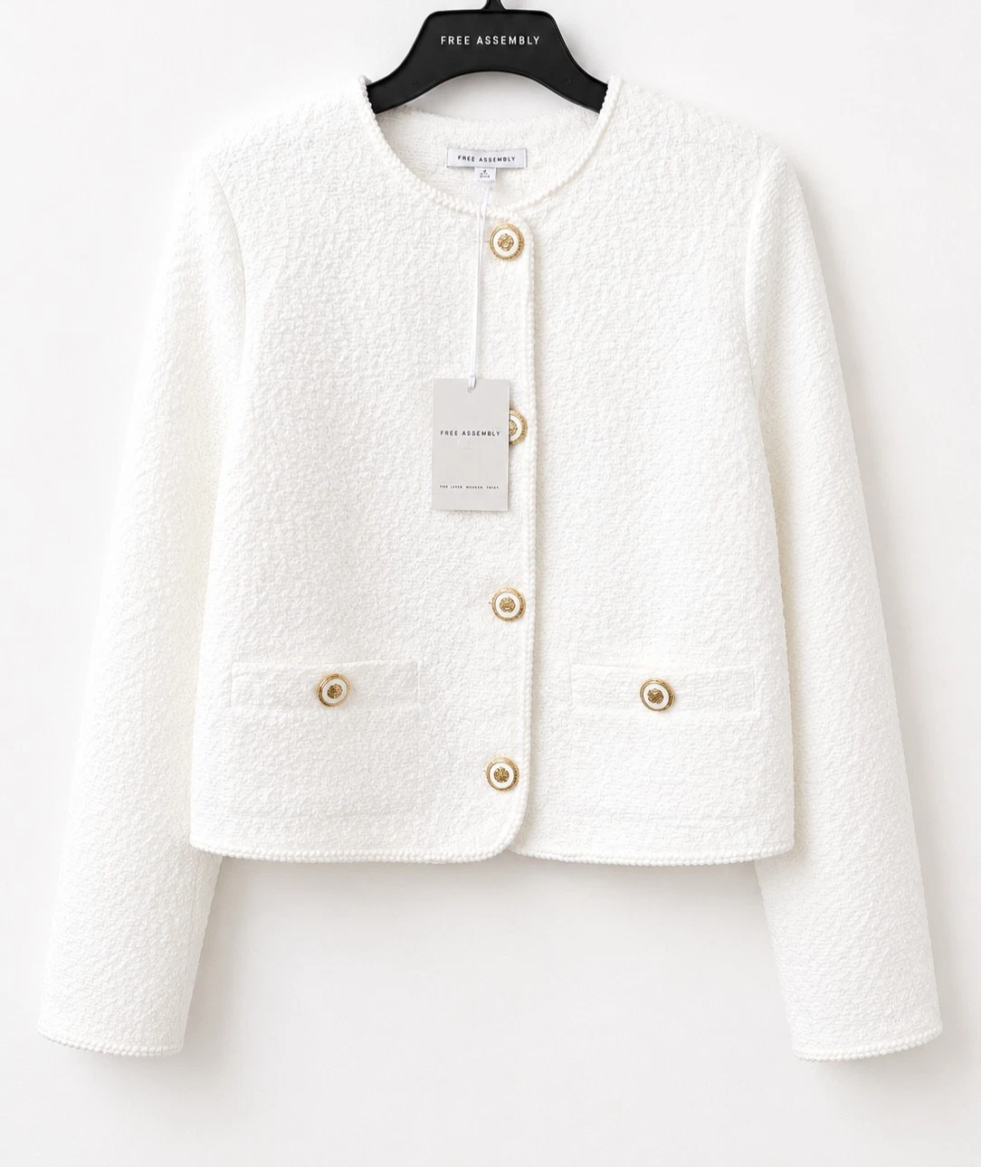 Free Assembly Women's Collarless Nubby Jacket with Long Sleeves, Size Small NEW