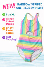 Cat  Jack Girls Multicolor Striped One Piece Swimsuit Size XL 14 