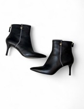 Nine West Monsoon Black Leather Pointed Toe Ankle Booties Heels 8.5M