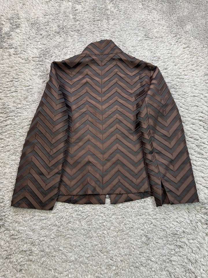 Carlisle Jacket Women 4 Brown Crushed Velvet Chevron Striped Crop Full Zip Coat - Image 2 of 4