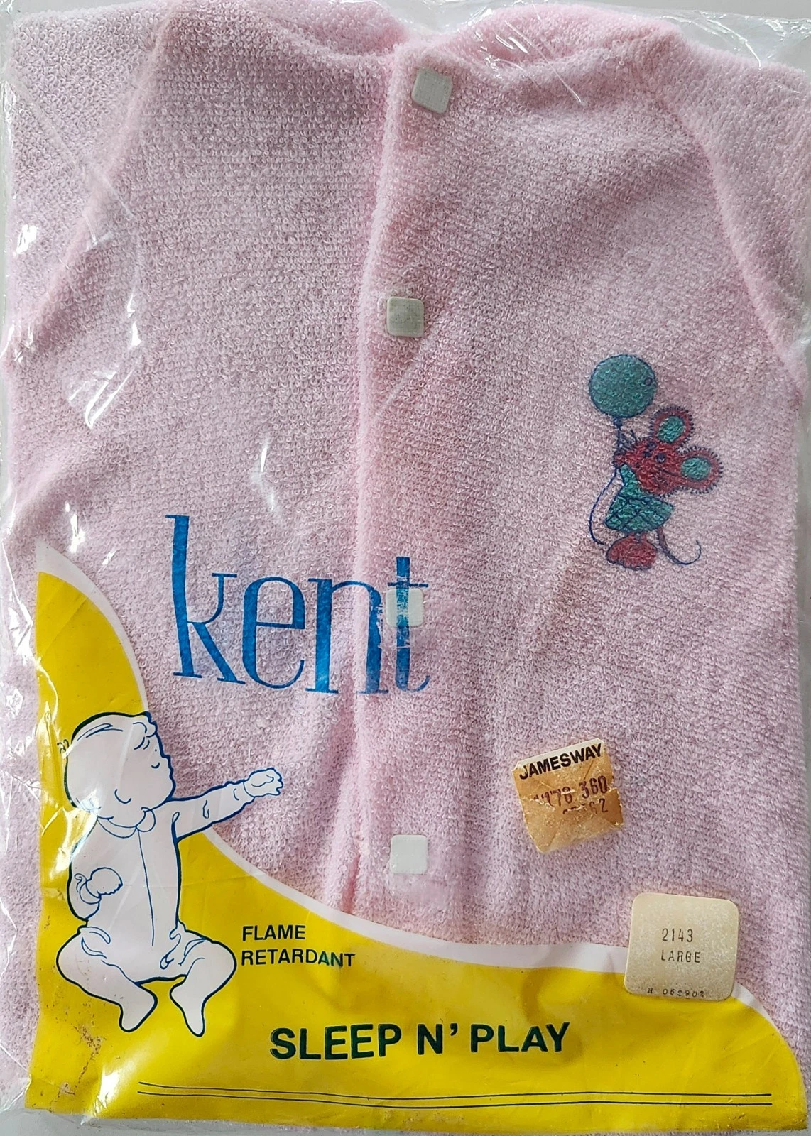 Vintage 1970s Kent Sleep N Play Baby Sleeper Pink Terry Mouse NOS Large 19-24 Lb