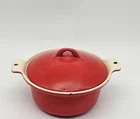 Griswold Flamingo Red Mini Enamel Cast Iron Casserole Dish Lid Dutch Oven Small