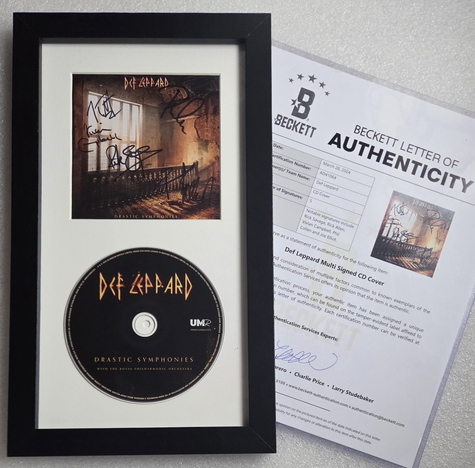DEF LEPPARD PANTALLA DE CD FIRMADA BECKETT LOA JOE ELLIOTT AUTOGRAFIADA REGALO DE REGALO