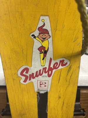 Brunswick Snurfer Vintage Yellow Wooden Single Water Ski w/ Rope Handle
