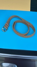 Vintage Liz Claiborne Braided Tan Leather Belt with Brass Buckle