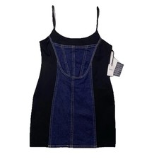 Forever 21 Dark Denim Jean & Black Short Mini Spaghetti Strap Dress XL