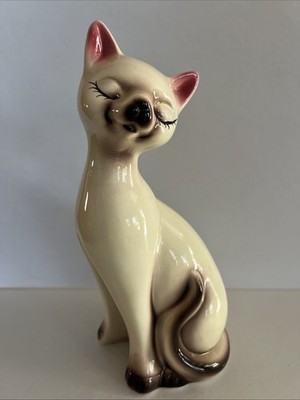 Vintage Ceramic Cat Long Siamese Neck Japan Figurine Anthro 9.5  Tall