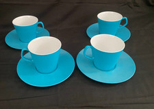 VINTAGE MELAWARE TURQUOISE CUP & SAUCER SETS x 4 ~ CAMPERVAN CAMPING PICNIC etc
