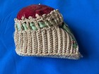 Antique Victorian Pin Cushion Pink Velvet Shoe Slipper Tatted Crochet Embroidery — photo 5