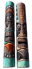 SET OF 2 40” TIKI MASK HAWAIIAN WALL ART ISLAND HOME DECOR BAR TROPICAL