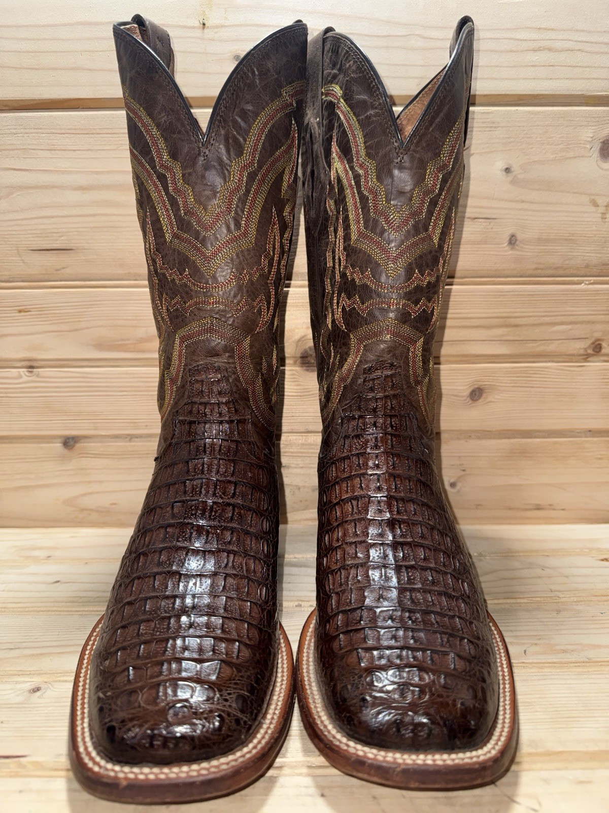 Lucchese Square Toe Hornback Caiman Exotic Western Cowboy Boots 8.5 D