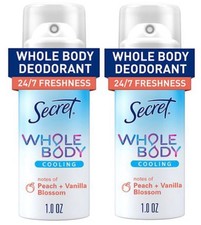 2 Pack Secret Whole Body Deodorant Spray Peach Vanilla Travel Trial Size, 1oz