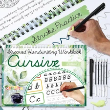 Grooved Cursive Handwriting Workbook with Disappearing Ink Pens Magic Reusable G