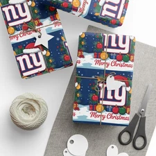 Giants Football Merry Christmas Sports Gift Wrap, Holiday Present New York