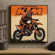 KTM Garage Wall Decor Plaque 9x9” Motocross Sign Racing Art Man Cave Plate 